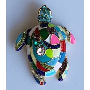 Turtle Brooch Color Block Enamel and Crystal Colorful Fashion Piece